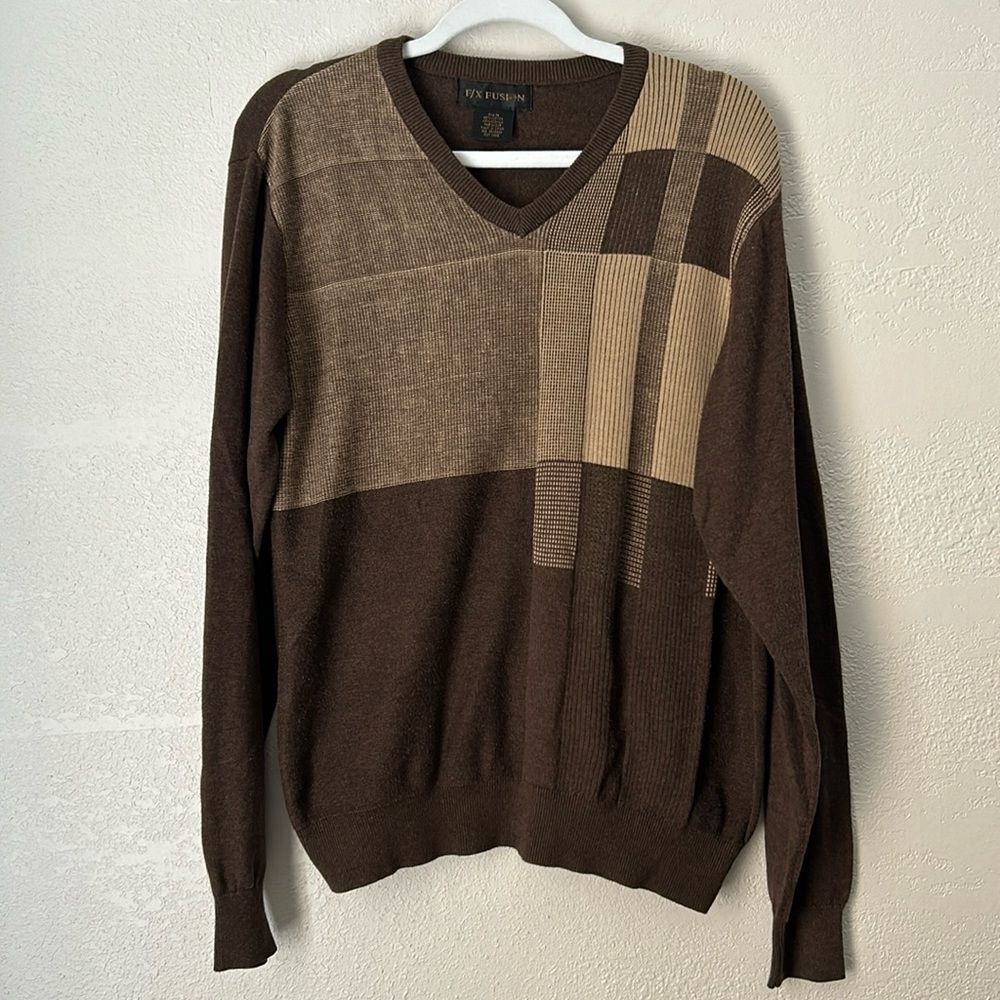 F/X Fusion Men’s Size M brown long sleeve cotton blend sweater